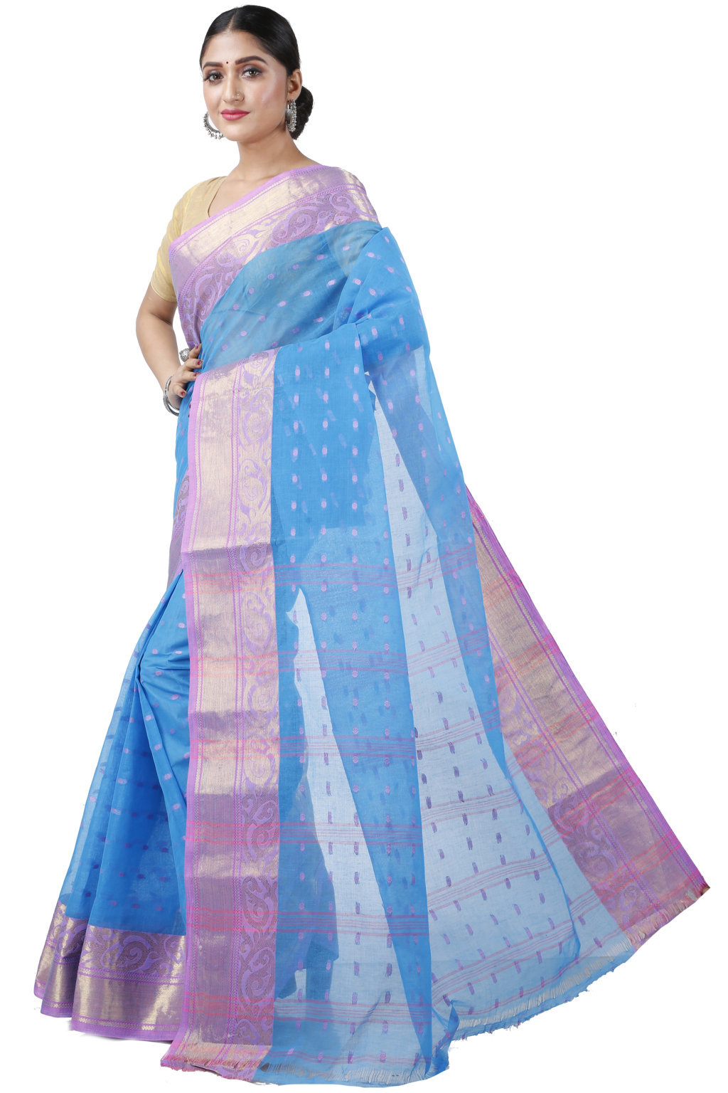 Sky Blue Pure Cotton Sachi Tant Saree (1025)